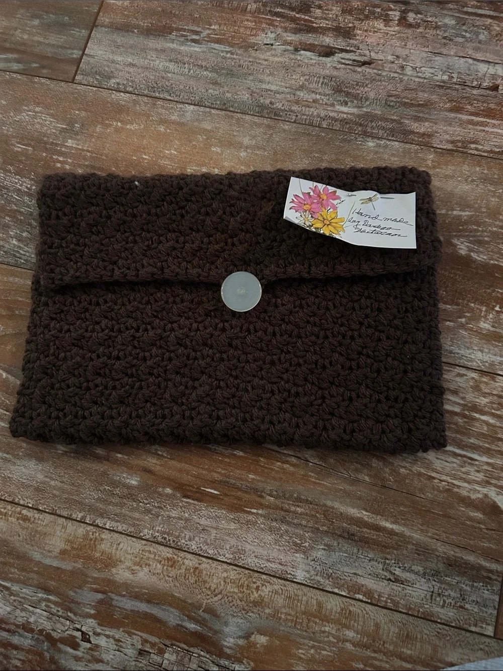 Handmade Brown Crochet Clutch - Button Closure